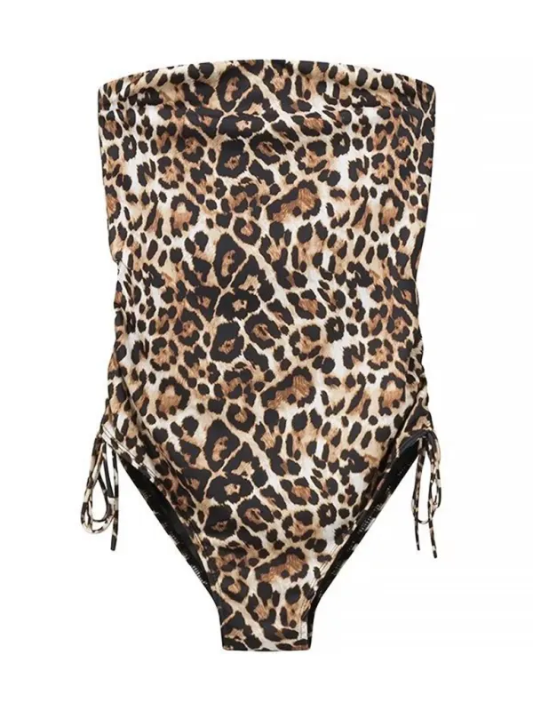Animal Print Slim Fit Bandeau One Swimsuit
