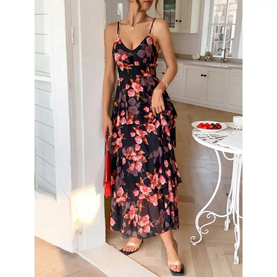 Floral Print Layered Maxi Cami Dress