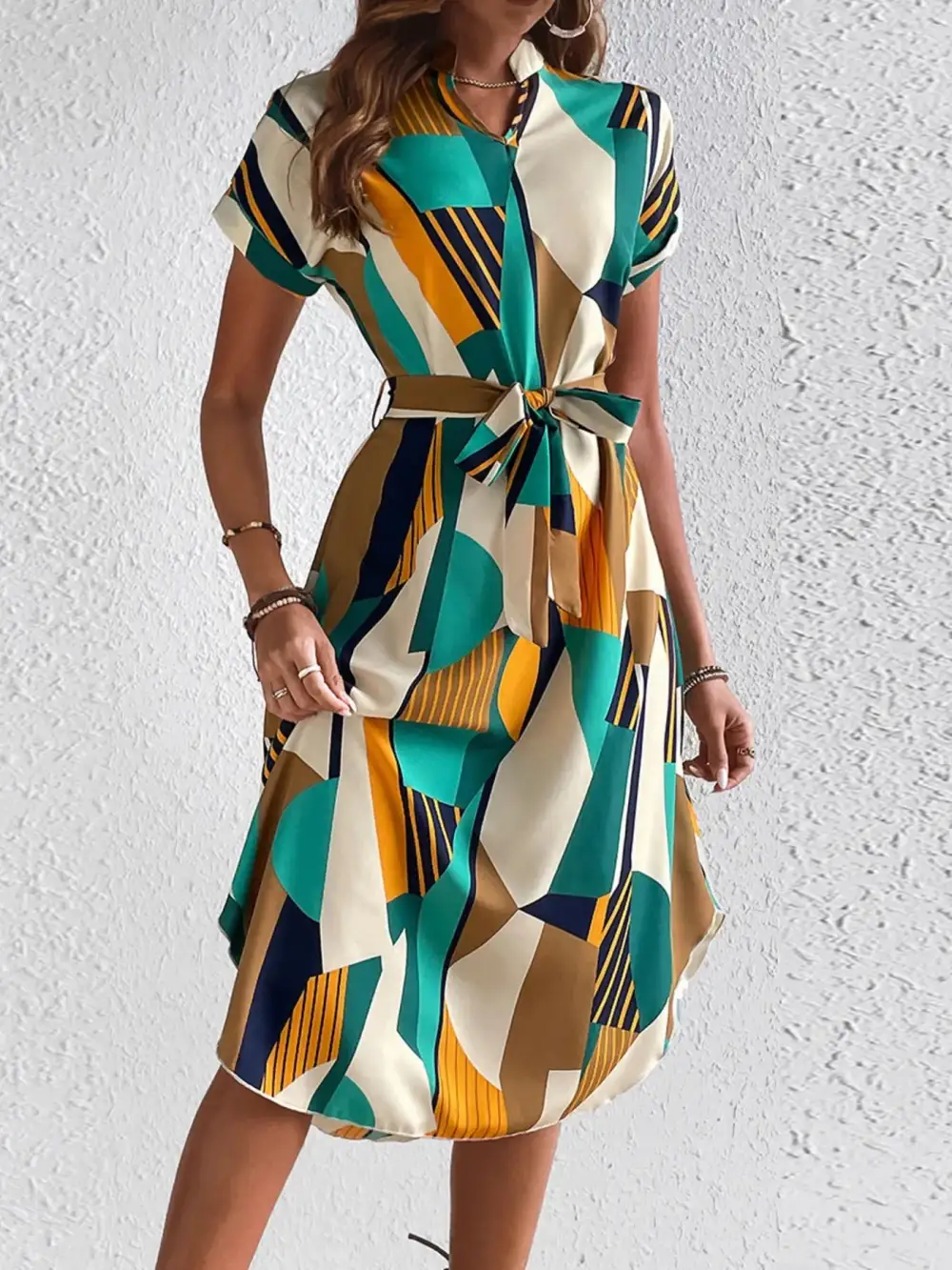 Easy Fit Tie Waist Short Sleeve Dress