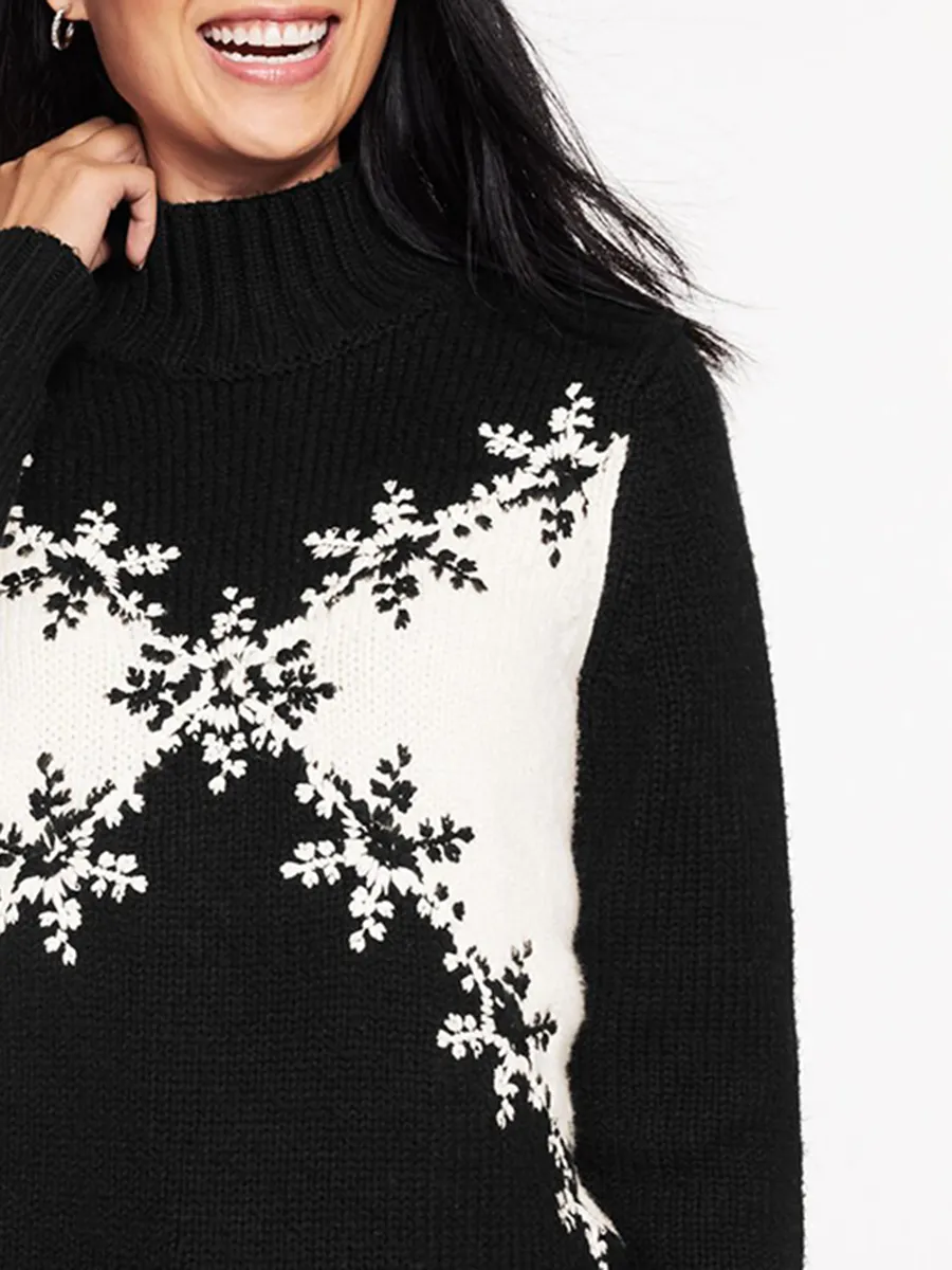 Women'S Multi Color Snowflake Embroidered Knitted High Neck Sweater