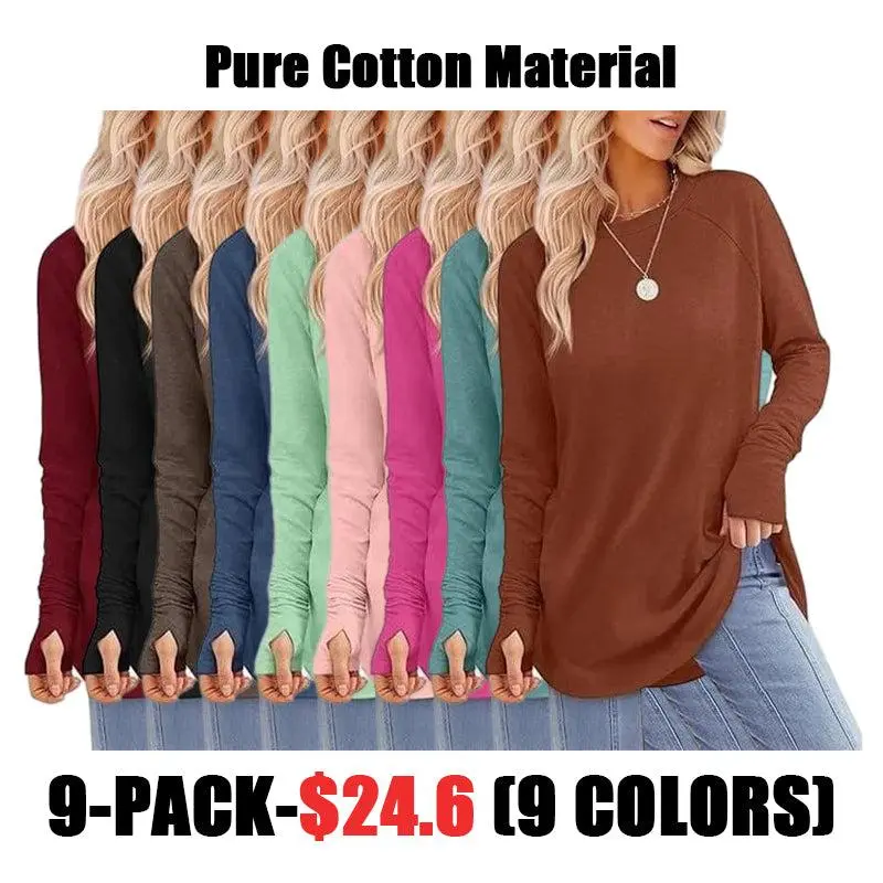 Womens Tunic Tops to Wear with Leggings Long Sleeve Thumb Hole Shirts Crew Neck Curved Hem