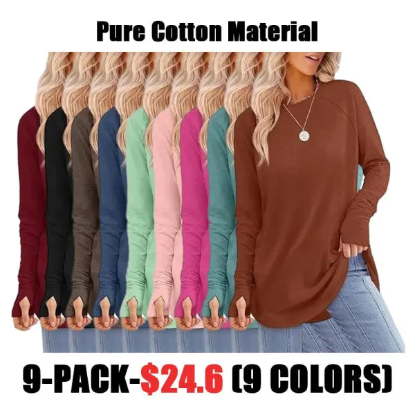 Womens Tunic Tops to Wear with Leggings Long Sleeve Thumb Hole Shirts Crew Neck Curved Hem