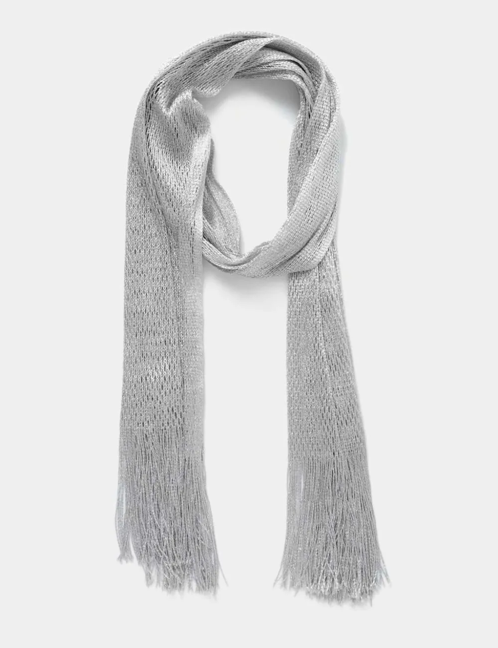 Silver Knit Fringe Scarf