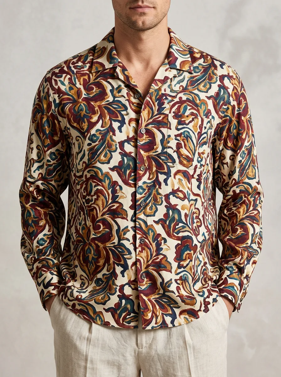Men's Paisley and Vintage Statement Long Sleeve Shirt