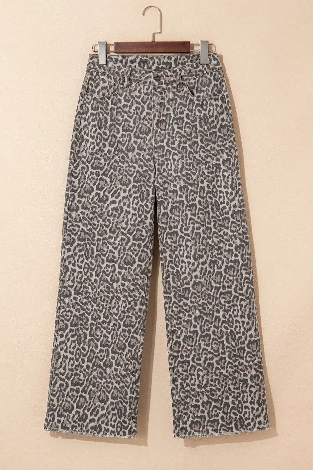 Leopard Frayed Edge Wide Leg High Denim Jeans