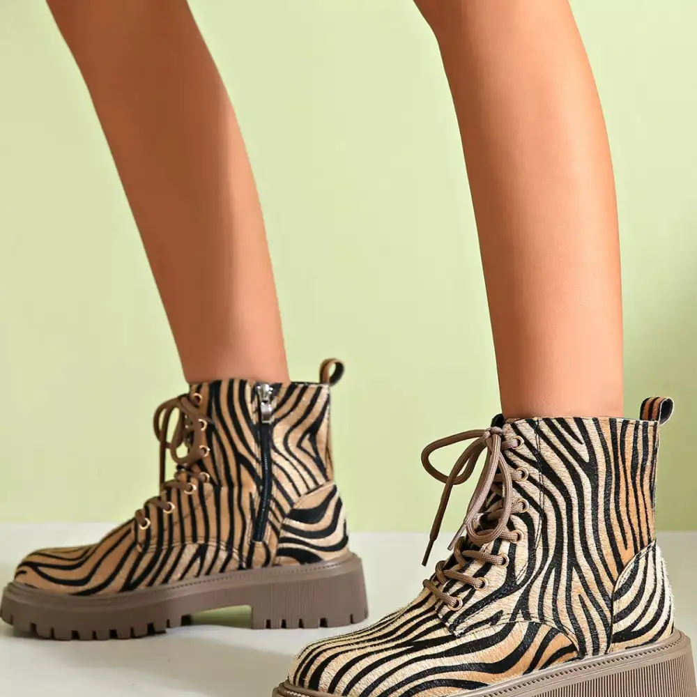 Animal Print Lace Up Ankle Boots