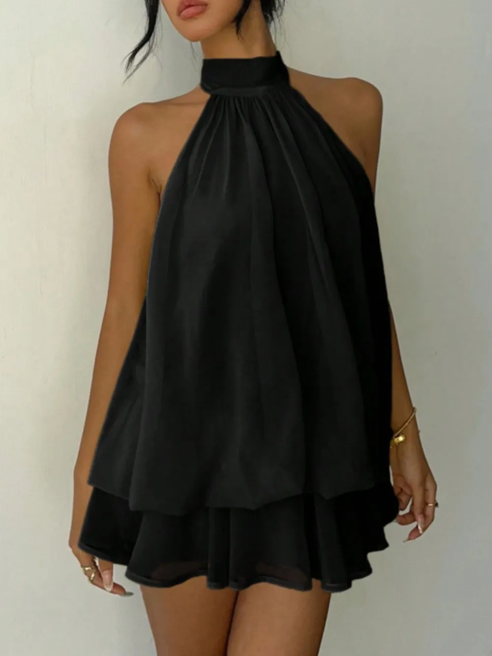 Tiered Halter Mini Dress
