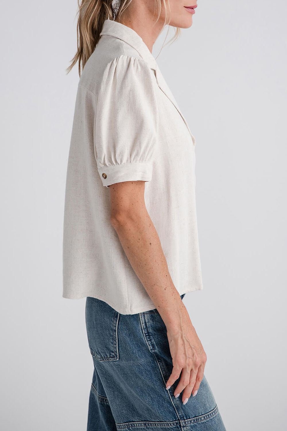Scallop Edge Short Sleeve Shirt - Oatmeal