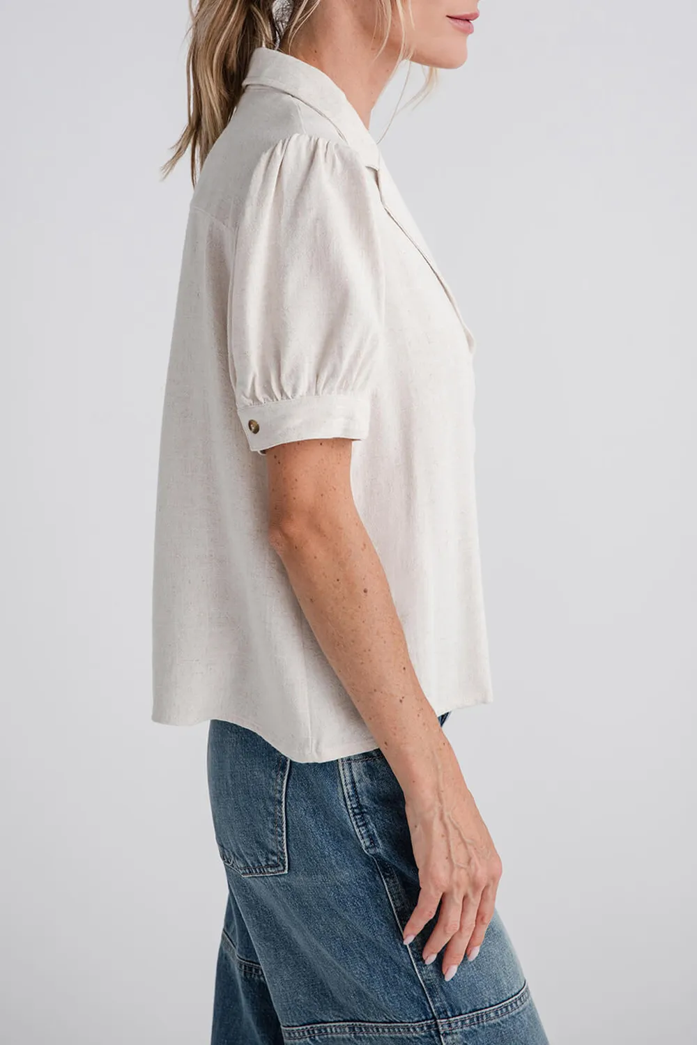 Scallop Edge Short Sleeve Shirt - Oatmeal