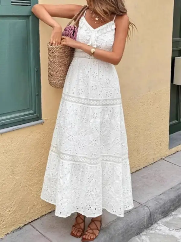 Embroidered Eyelet Dress Casual