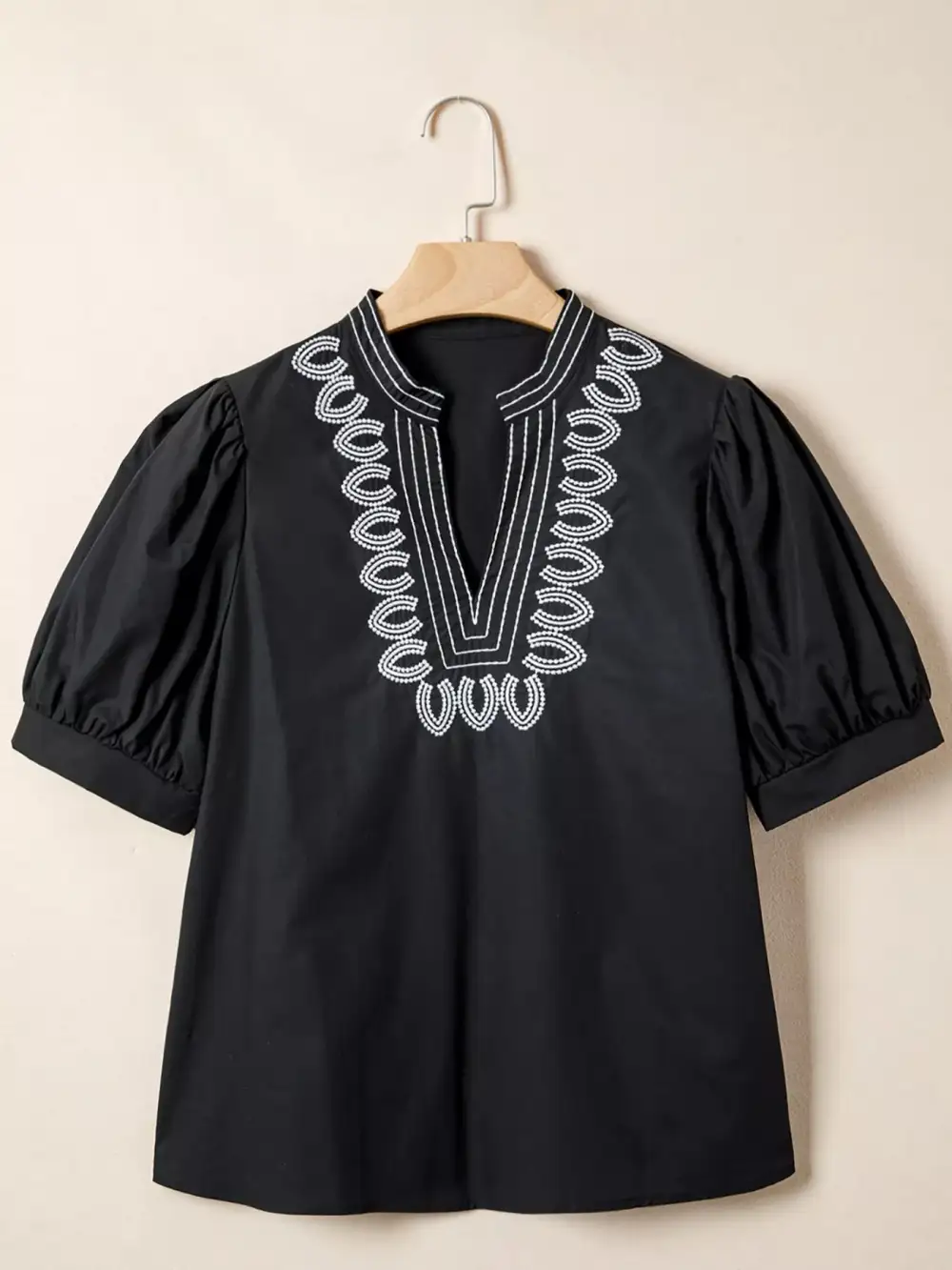 Notched Puff Sleeve Blouse