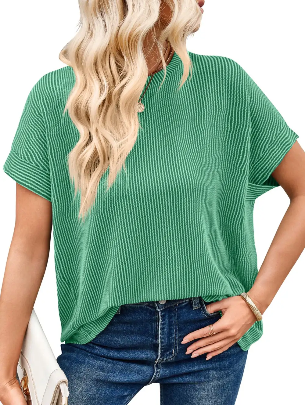 Ribbed Knit Crew Neck Tee