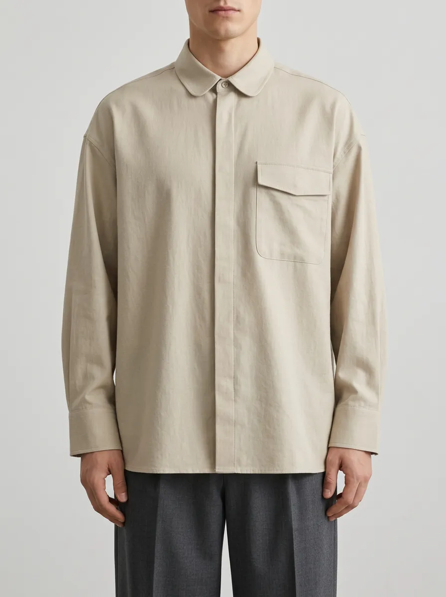 Beige Pocket Long Sleeve Shirt
