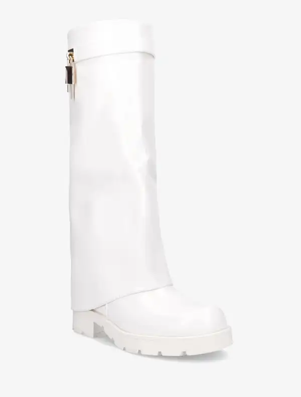 Timeless Block Heel Fold-Over Faux Leather Knee High Boots