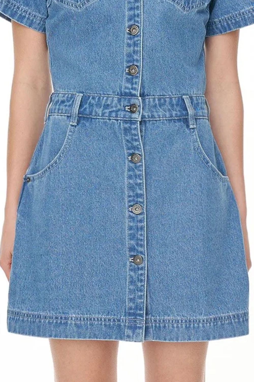 Denim Button - Front Short - Sleeve Dress