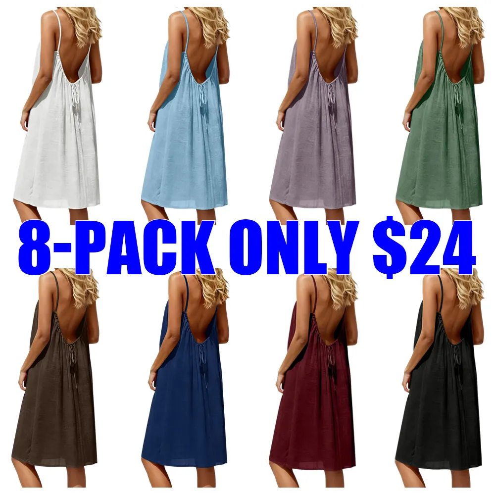 🔥Women's Solid-Color Spaghetti-Strap Loungewear Dress🔥8-Pack -Only $24
