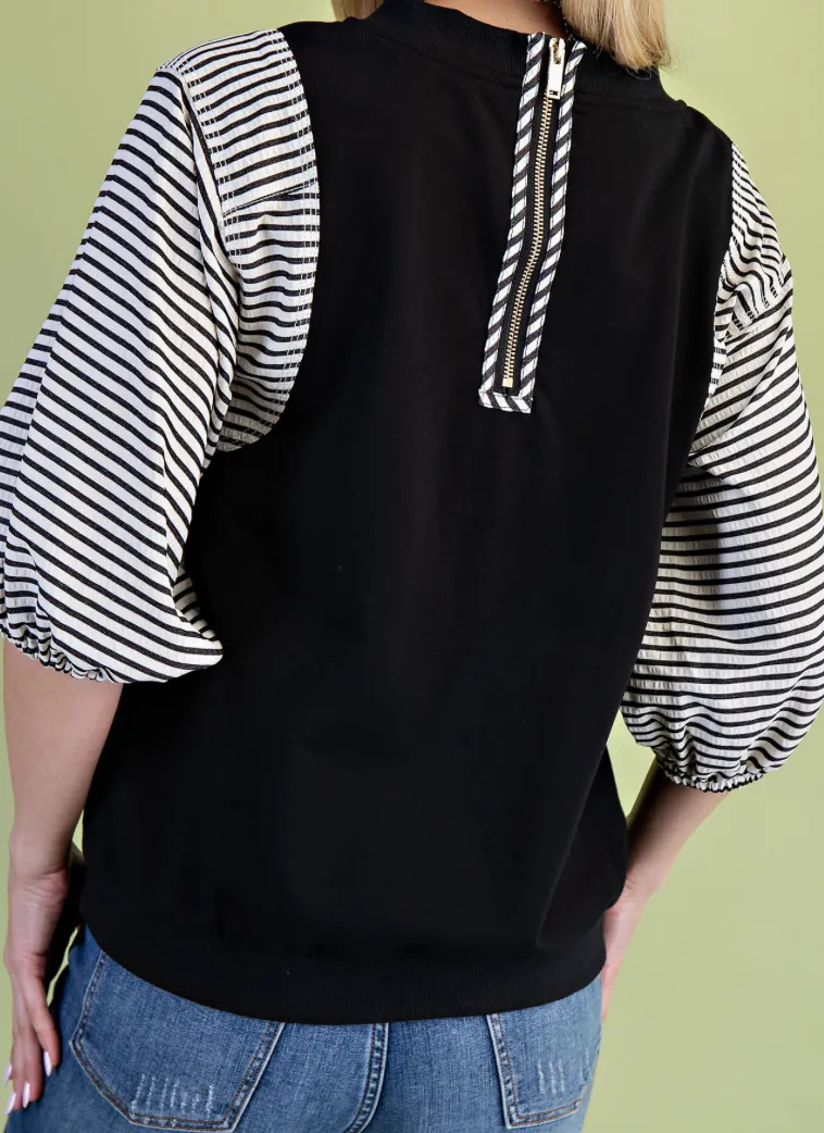 Striped Balloon Sleeve Tee