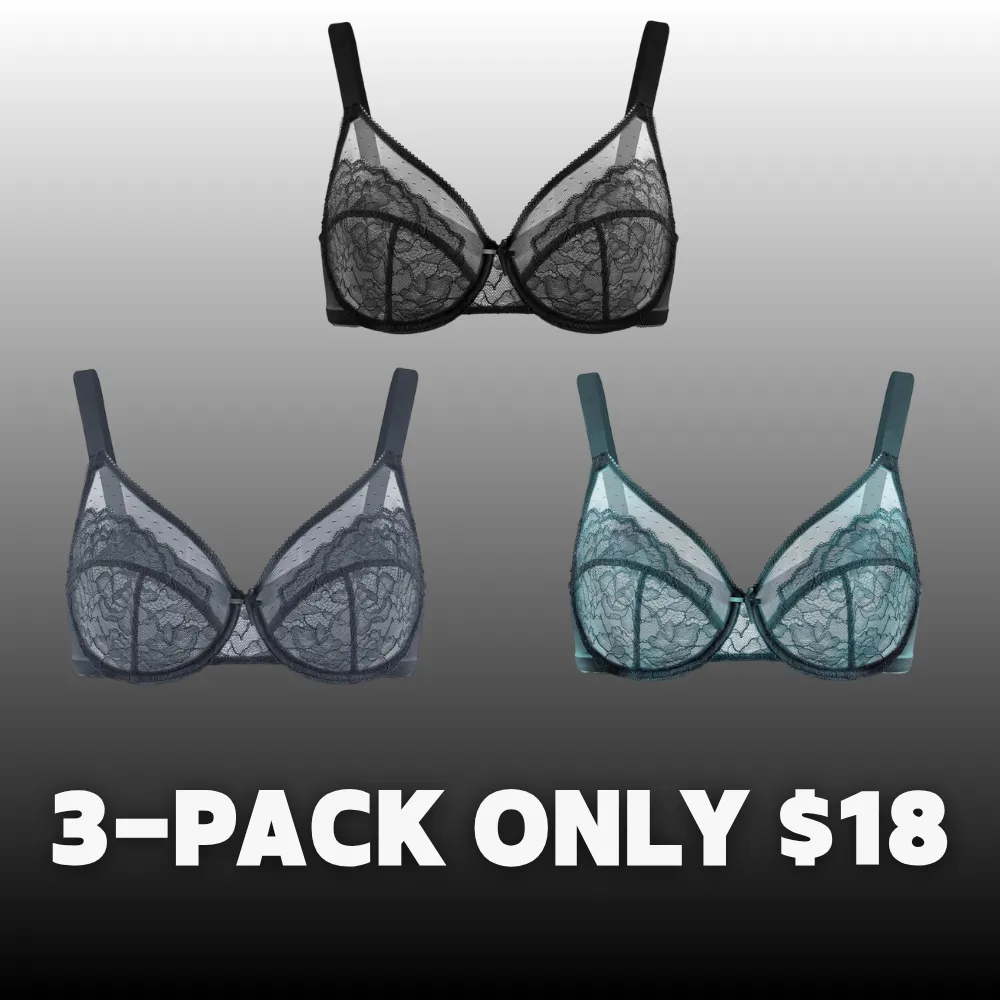 Enchante Floral Lace Plus Size Underwire Unlined Unpadded Minimizer Full Coverage Bra Women's Wear Comfortable Breathable Mesh Cup