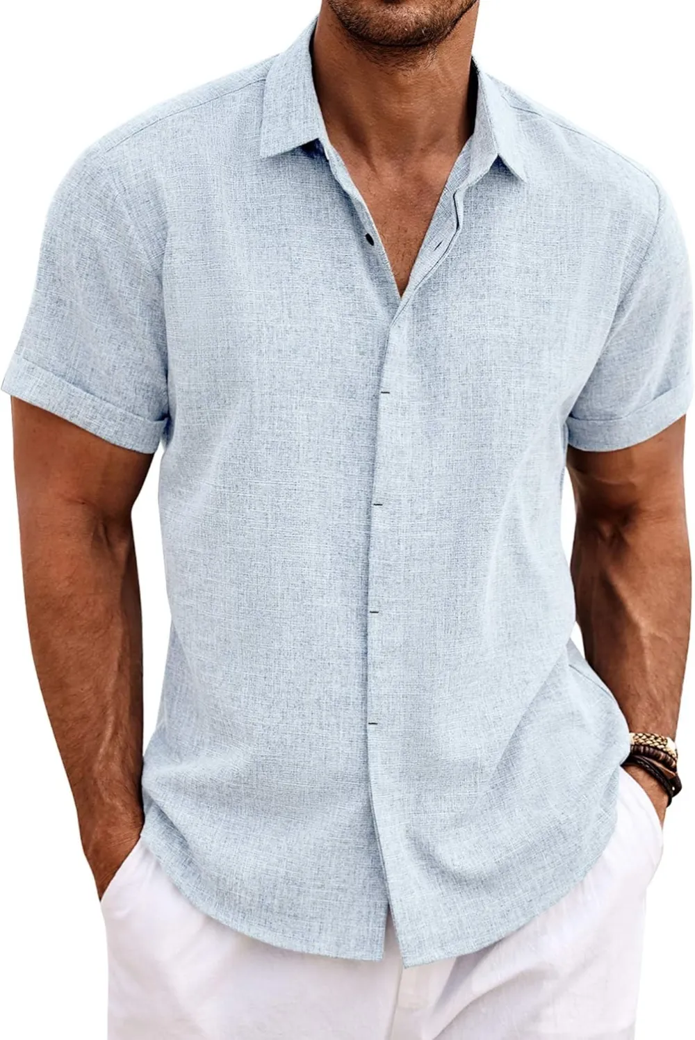 Men's Linen Shirts Short Sleeve Casual Shirts Button Down Shirt for Men Beach Summer Wedding Shirt
