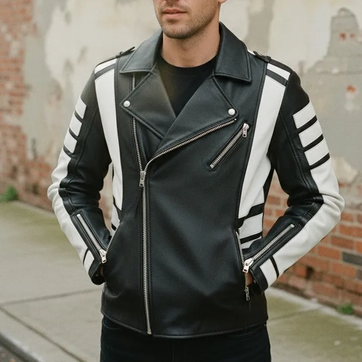 Workwear Inspired Leather Biker Motorcycle Jacket