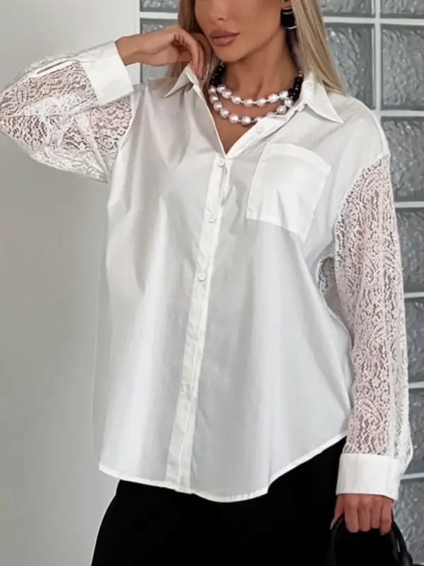Classic Lace Sleeve Button Down Shirt