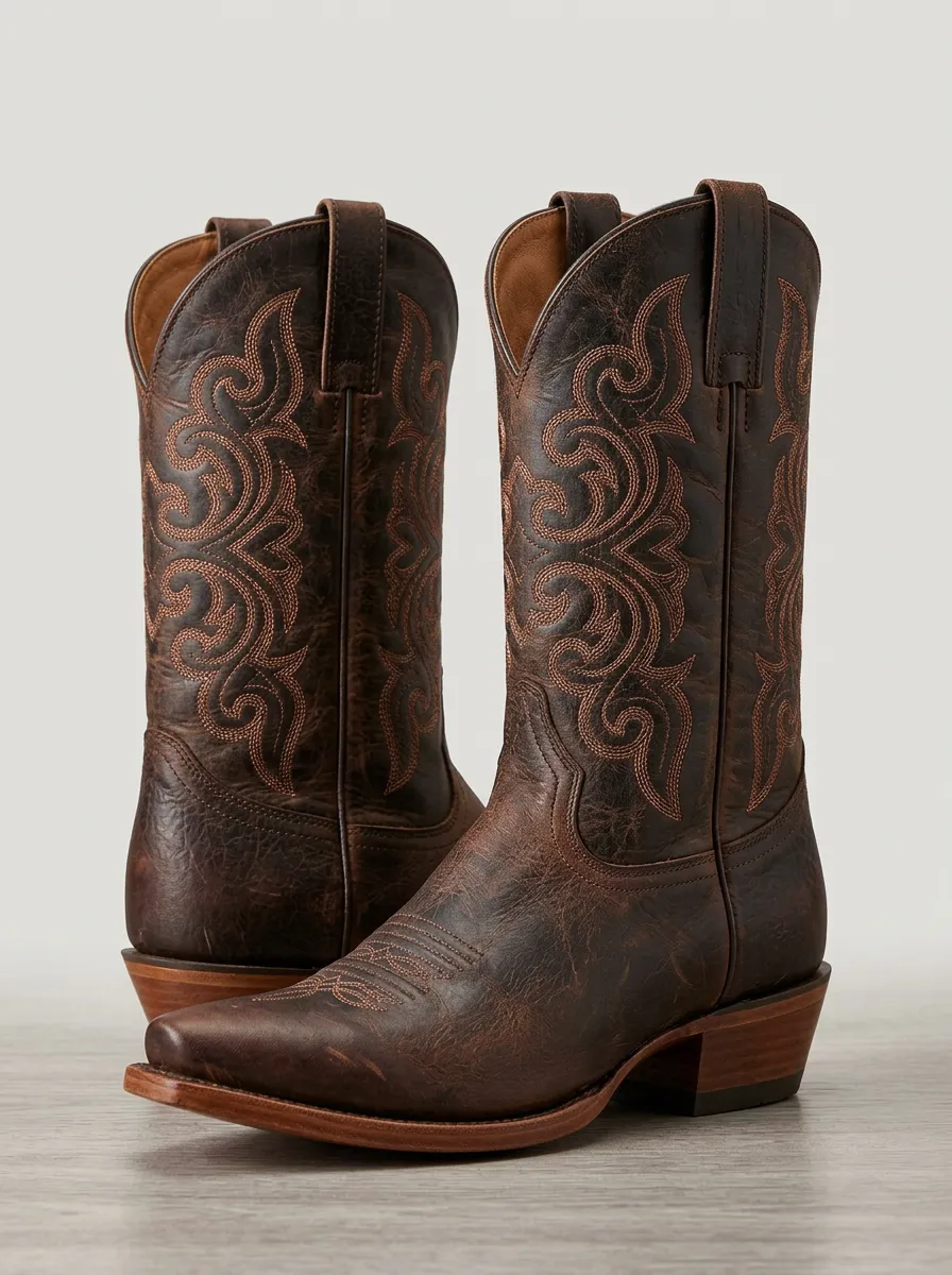 Men's Southwestern Embroidered Distressed Leather-Look Collection Western Cowboy Boots