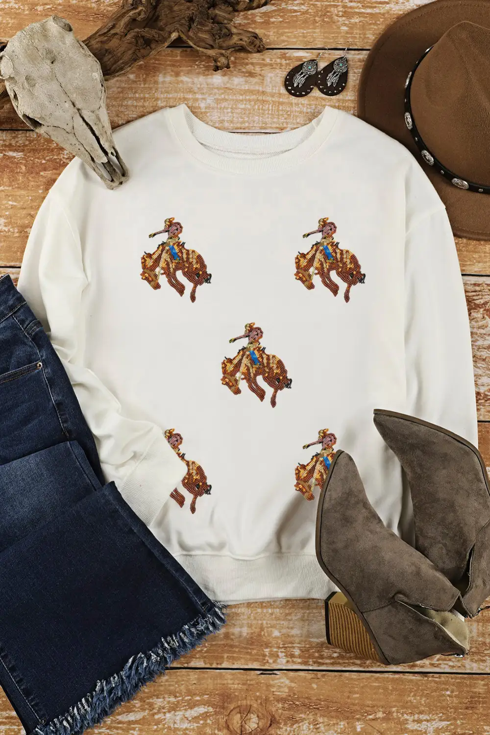 Sequin Accent Patchwork Drop Shoulder Sweatshirt