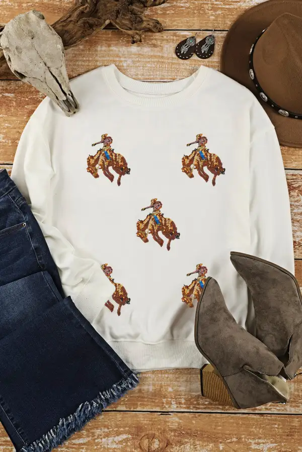Sequin Accent Patchwork Drop Shoulder Sweatshirt