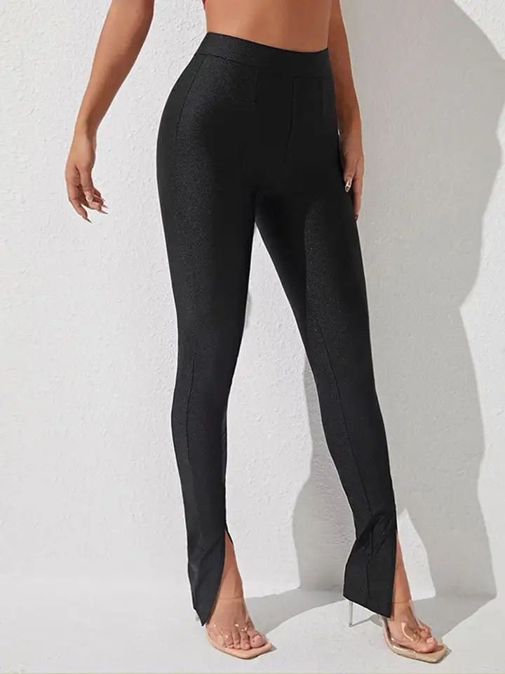 Textured High Waist Straight Leg Pants
