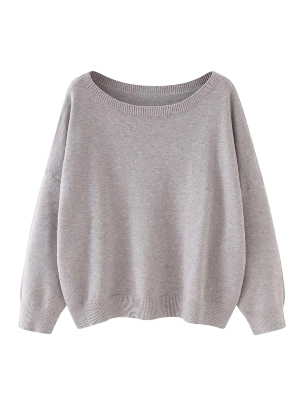 Women's Scoop Neck Sweater - Drop Shoulder Knit Top
