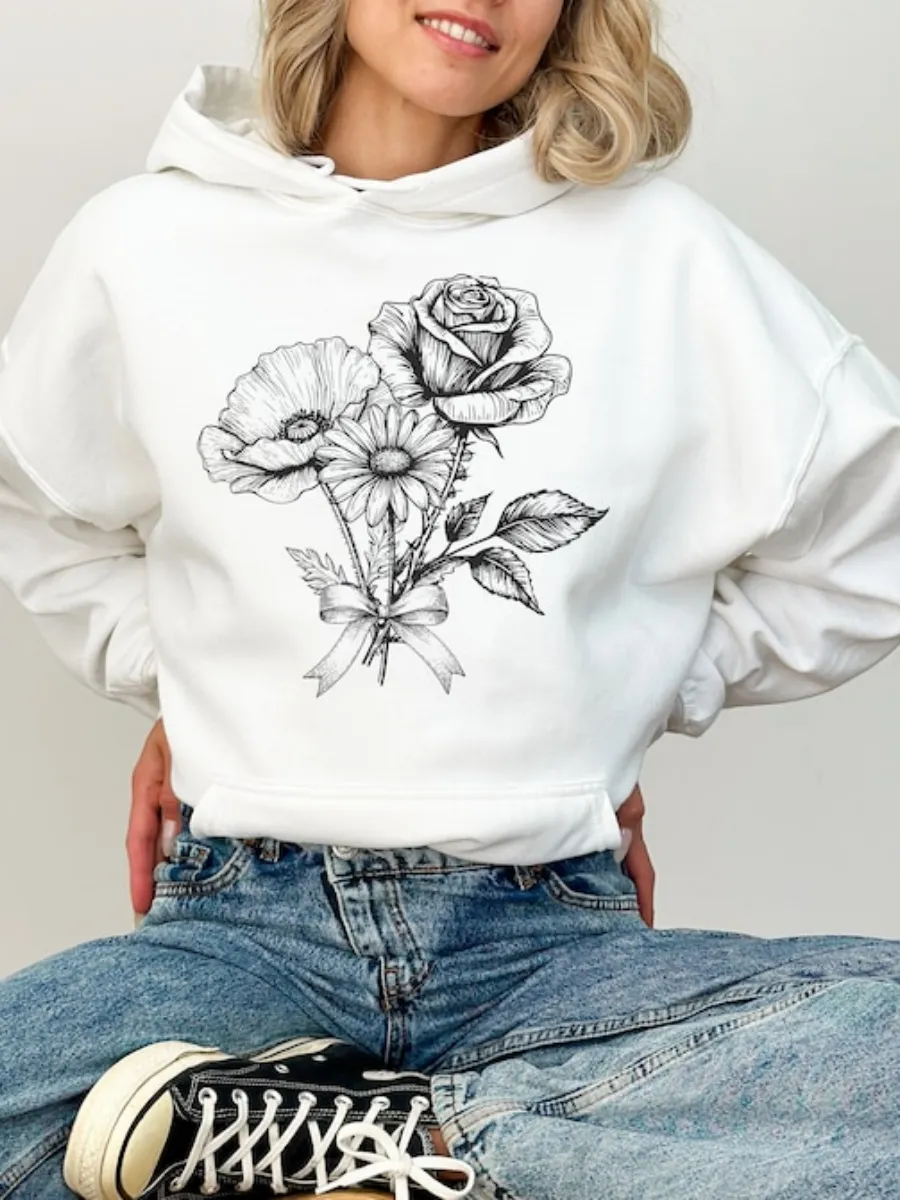 Floral Line Art Hoodie