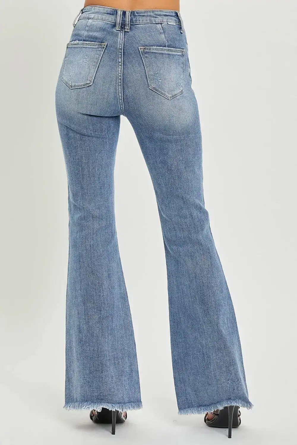High Waist Raw Hem Flare Jeans