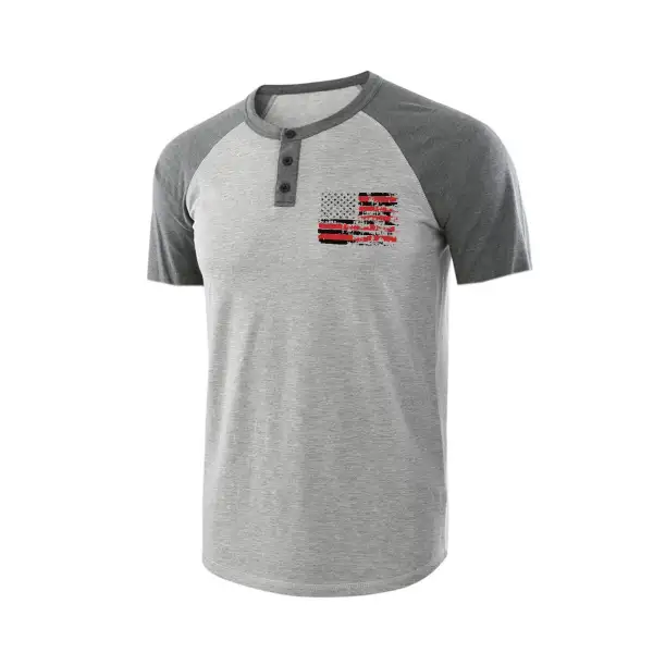 USA FLAG HENLEY NECK RAGLAN GRAPHIC TEE