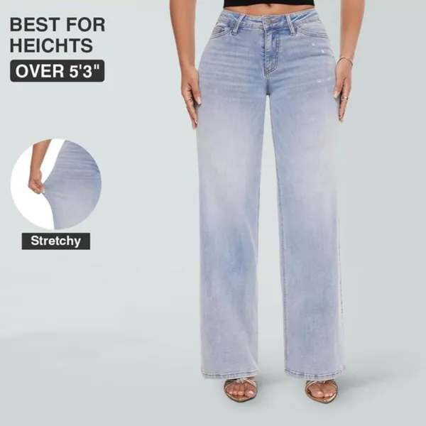 Women's Mid-Rise Baggy Jeans - Stretchy, Distressed, Comfortable Denim - Plus & Regular Sizes