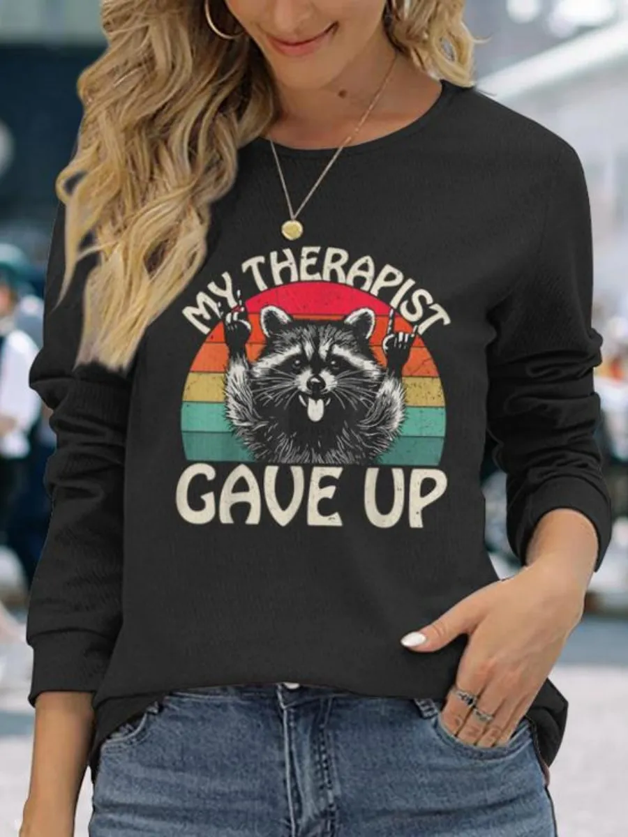 Retro Sunset Raccoon Printed T-Shirt