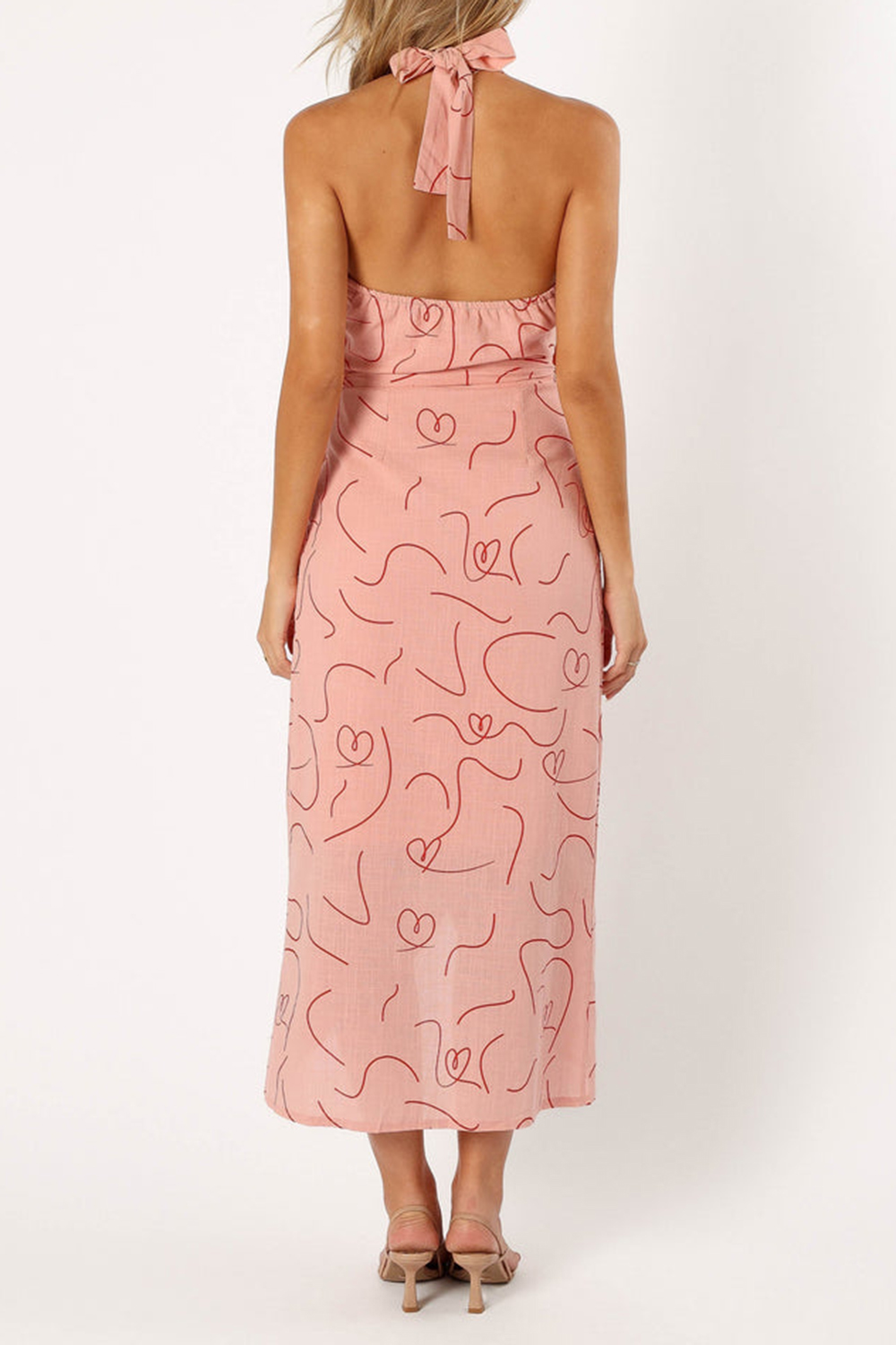 STRIPED PRINT WRAP MIDI  DRESS