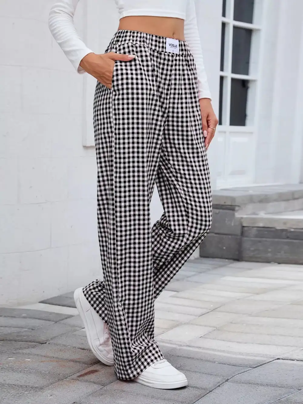 Relaxed Plaid Wide Leg Pants
