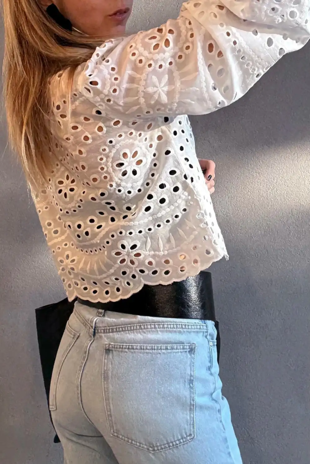 Embroidered Puff Sleeve Casual Shirt