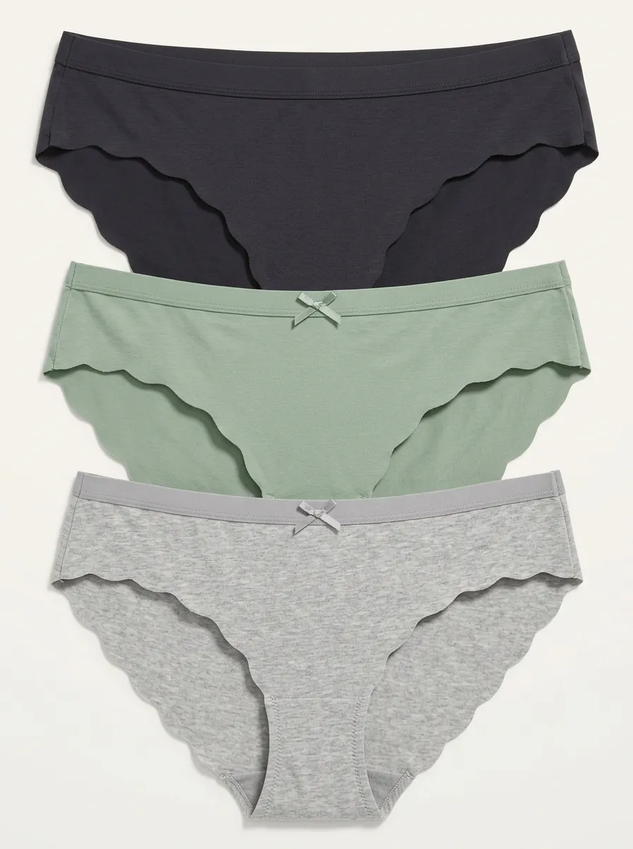 Women's Bow Detail Scalloped Edge Bikini Briefs 3-Pack