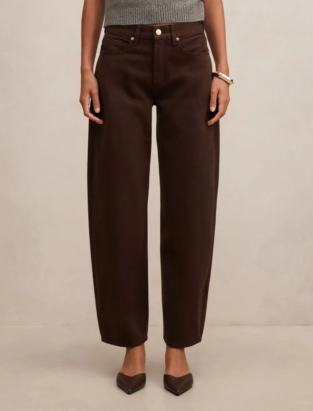Brown Mid-Rise Barrel Leg Jeans