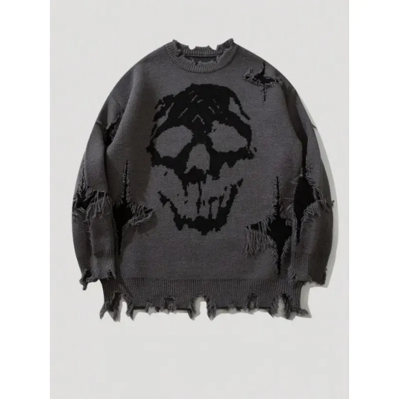 💥DON'T MISS OUT!⏰Men‘s Skull Print Ripped Sweater (Oversized Fit)🛒Final Day Clearance!🔥