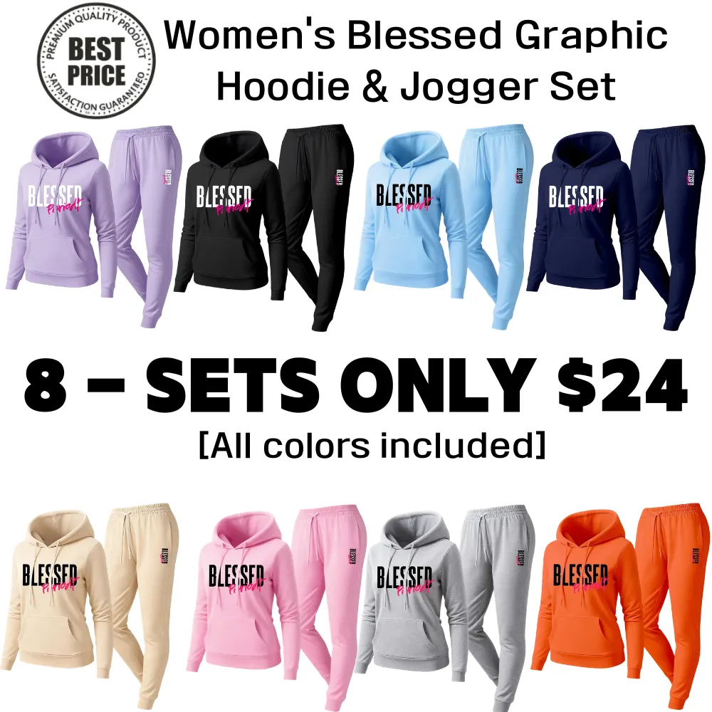 Women's Blessed Graphic Hoodie & Jogger Set – Cozy 2-Piece Casual Tracksuit