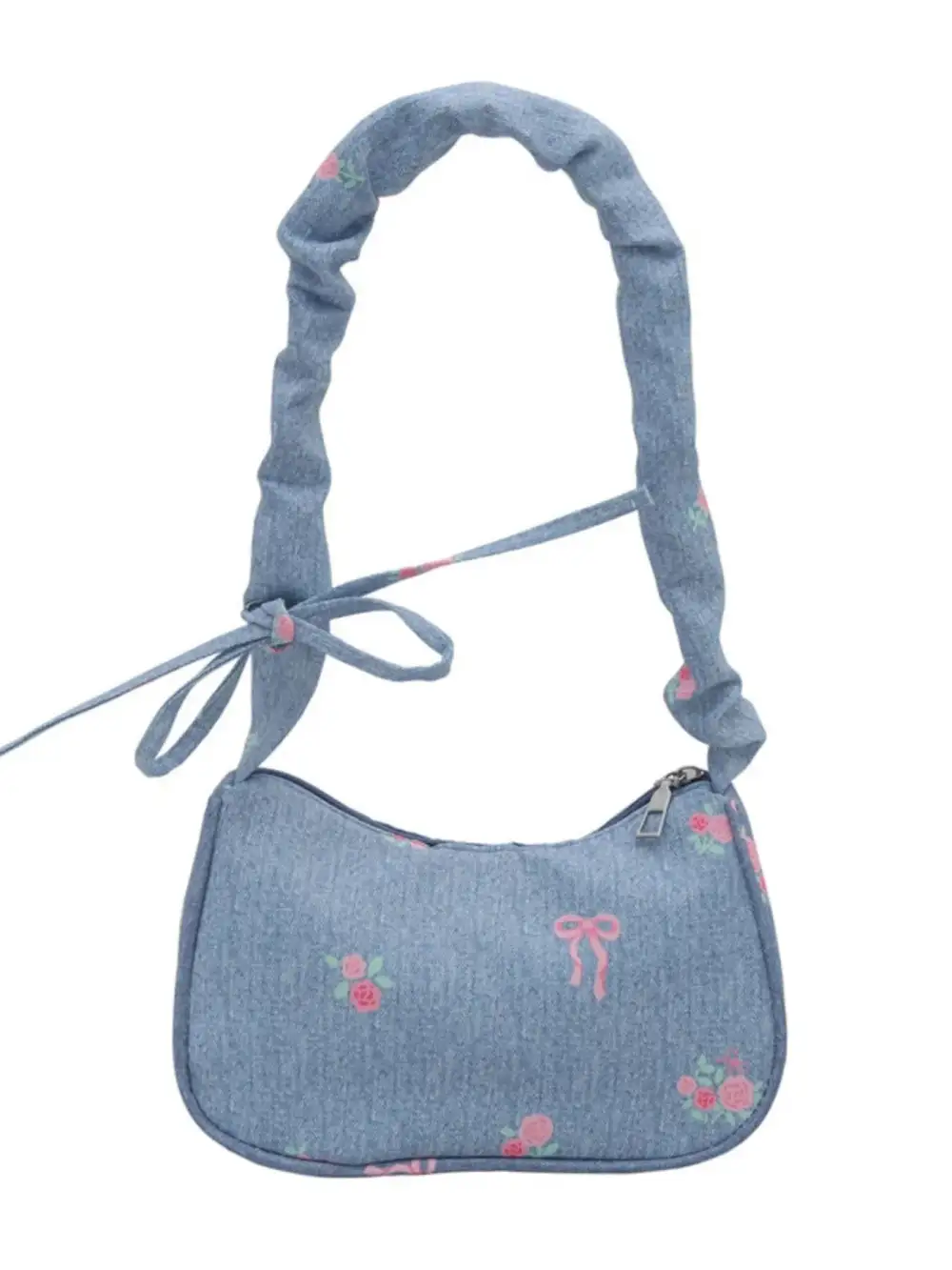 Embroidered Ruched Shoulder Bag