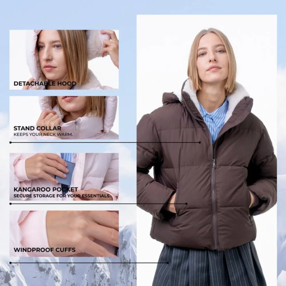 WarmCore Premium Short Puffer Jackets with Removable Hood & Optional Faux Fur Linging