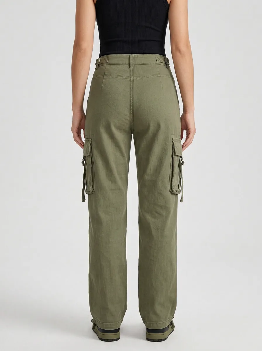 Flexible Embroidered Detail Tactical Style Training Look Women's Multi Pocket Cargo Pants