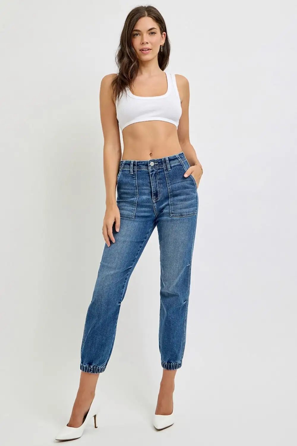 Polished High Waist Jogger Denim Jeans