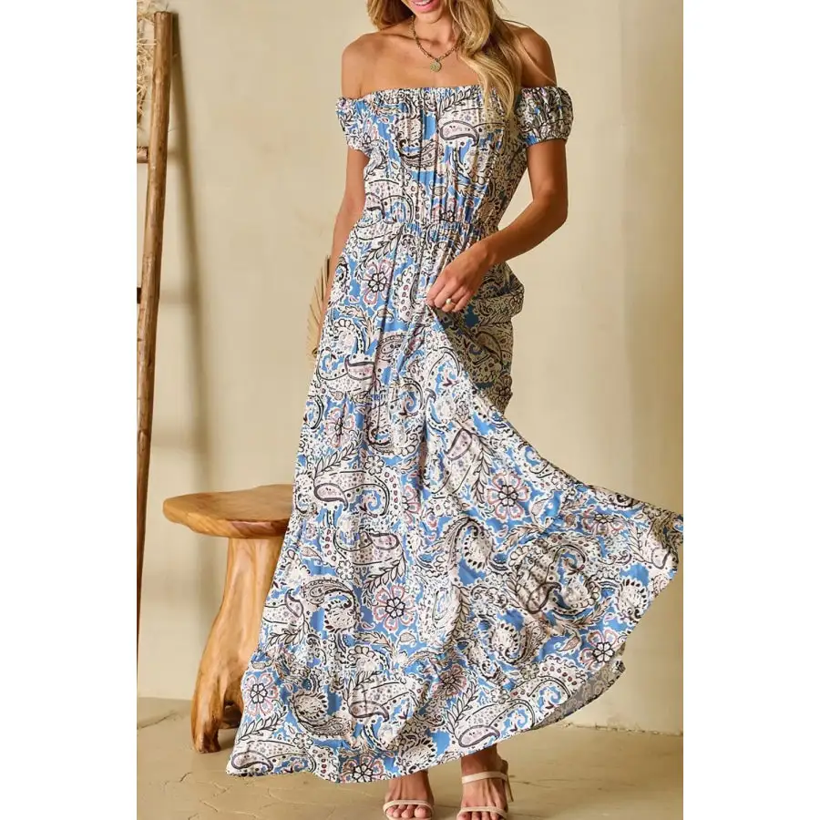 Boho Paisley Print Off Shoulder Maxi Dress