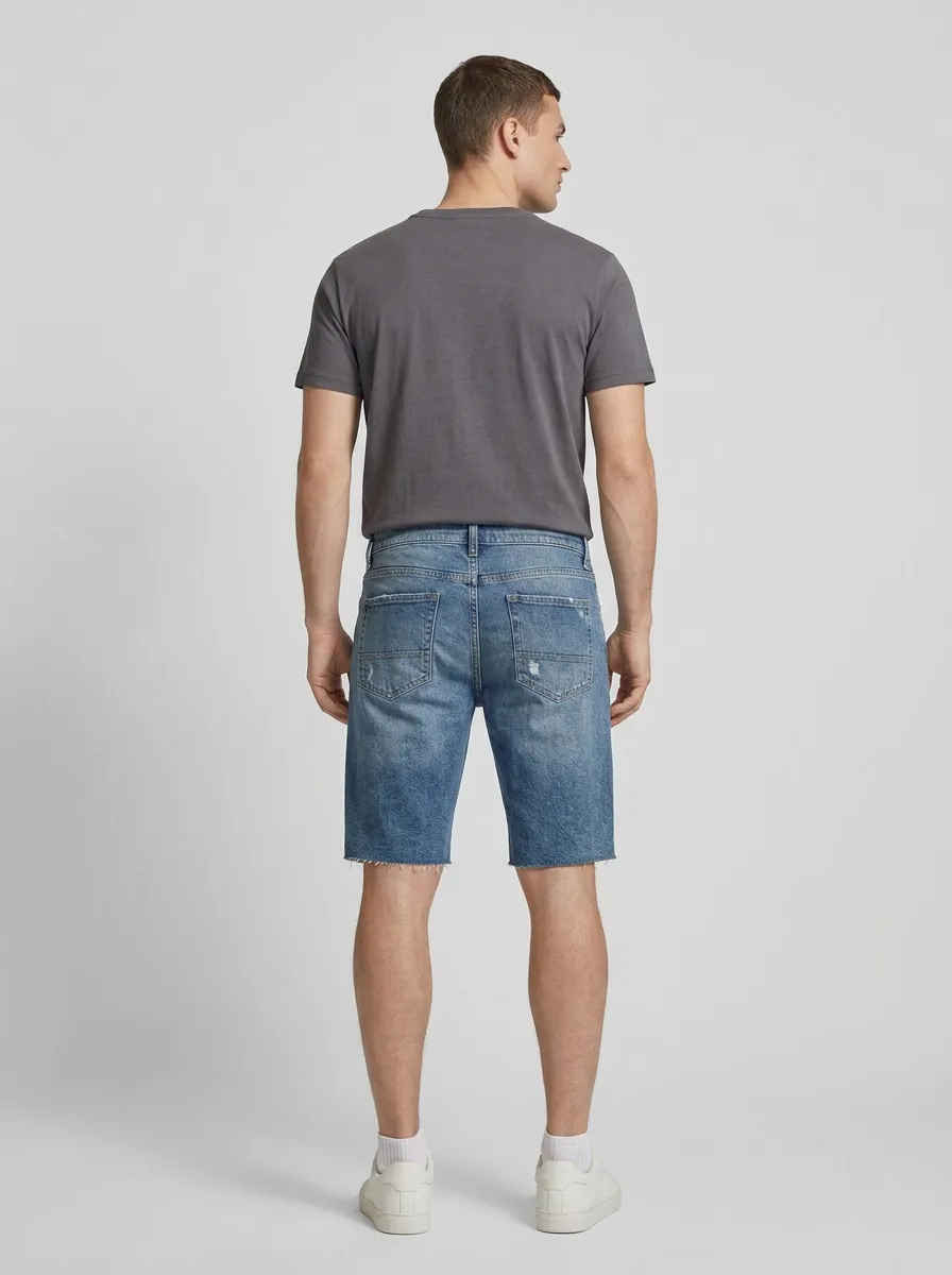 Men's Relaxed Distressed Raw Hem Distressed Denim Shorts