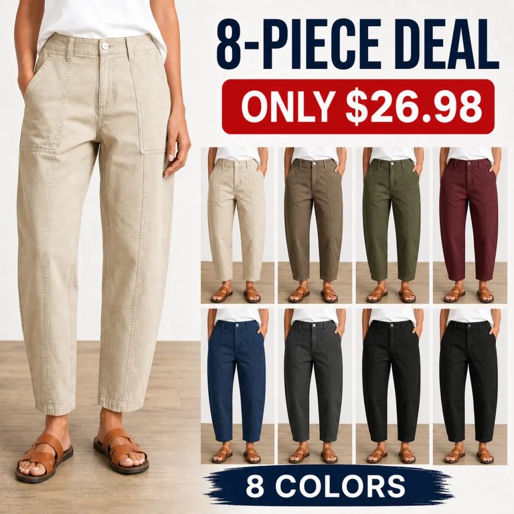 Women's Solid Stitch Detail Mid Waist Barrel Crop Pants