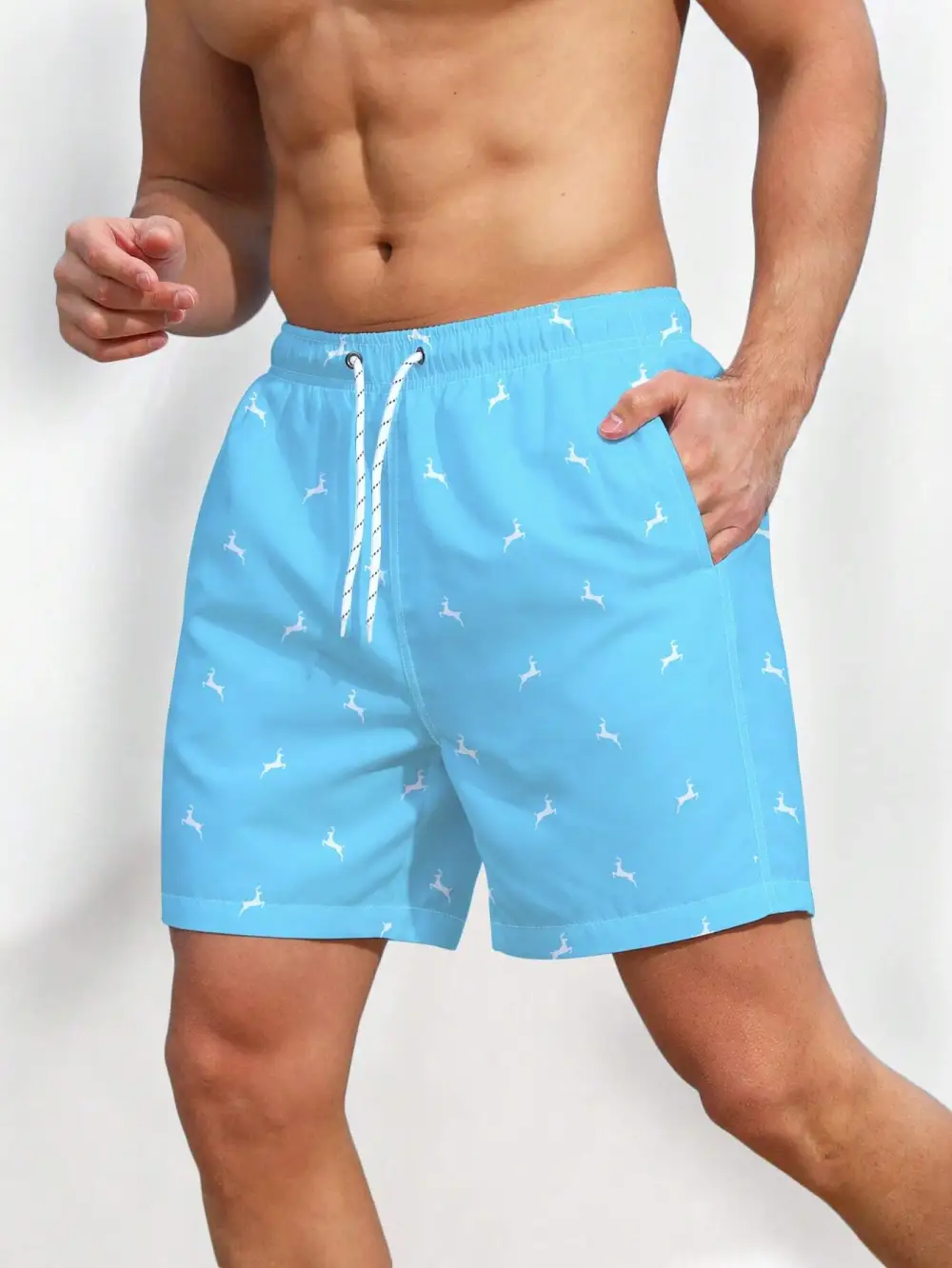 Men's Animal Allover Print Drawstring Beach Shorts